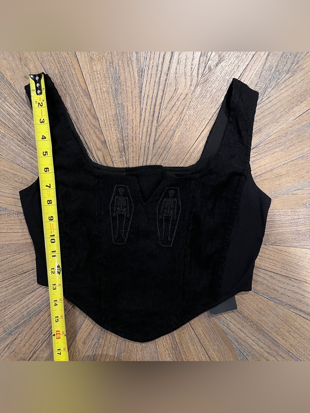 NWT Disturbia Immortal Split Front Corset Black Corduroy Sz 2 Goth Skeleton - Picture 12 of 13